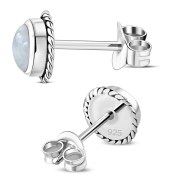 6pairs, Rainbow Moonstone Round Stud Silver Earrings - e369